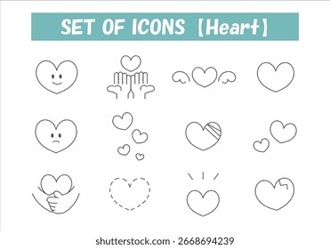 Heart material hand-drawn style icon set ①