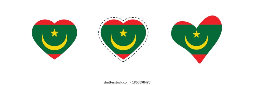heart Mauritania flag. Simple vector. National flag of Mauritania 