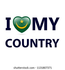Heart with Mauritanian flag colors. I Love My Country - Mauritania