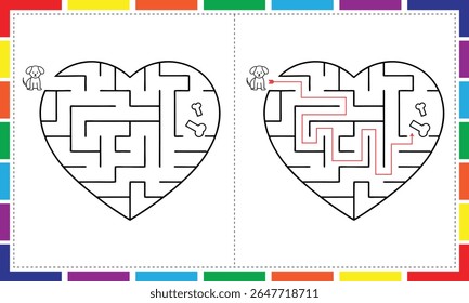 Heart Maze Puzzle for Kids Printable Worksheet, Heart Shape Maze for Children Activity Page, Valentine Maze for Kids Fun Learning Sheet