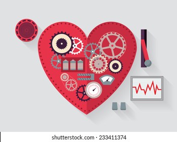 heart/ mechanical/ parts/ valentines vector/illustration