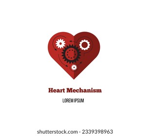 Heart Mechanism with Gear Flat Vector Art