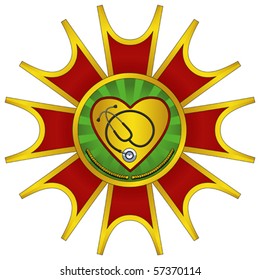 Heart medals with a stethoscope