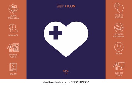 Heart with medical cross. Graphic elements for your design