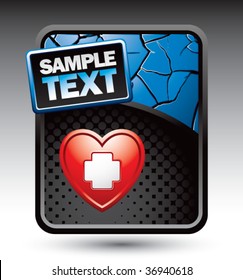 heart with medical cross on blue cracked banner