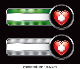 heart with medical cross on green and silver checkered tabs