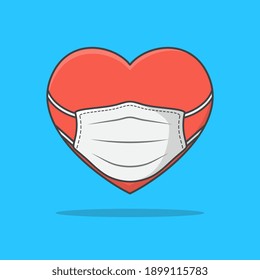 Heart In Medical Face Mask Vector Icon Illustration. Love In Mask Flat Icon