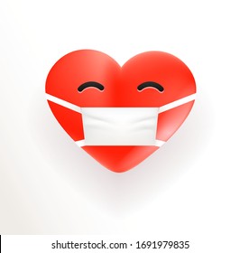 Heart With Medical Mask. 3d Vector Illustraction 