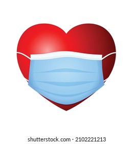 Heart with medical mask vector illustration isolated on white background. Heart icon vector.