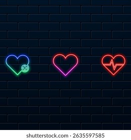 heart medical symbol isolated. neon style. Healthcare black glyph icon. Medical social services. Health system. Disease prevention and management. Emergency medical help..