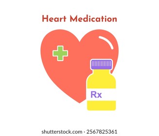 Heart medication bottle pill icon illustration. 