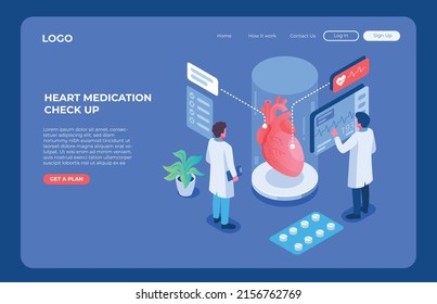 Heart medication check up concept vector isometric illustration