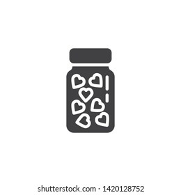 Heart medicine bottle vector icon. filled flat sign for mobile concept and web design. Love pill tablets glyph icon. Symbol, logo illustration. Vector graphics