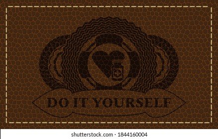 icono de los medicamentos para el corazón y insignia de cuero Do It You. Cartera de fondo de moda. Ilustración. 