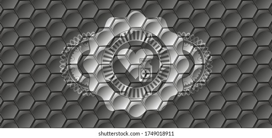 heart medicines icon inside grey color shiny hexagon geometric style pattern realistic badge. Trendy fashionable background. Vector illustration. 