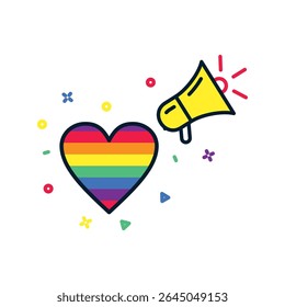 Heart, megaphone, LGBT. Pride concept, dignity revolution. Vector linear icon isolated on white background.