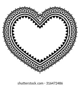 Heart Mehndi Design, Indian Henna Tattoo Pattern 