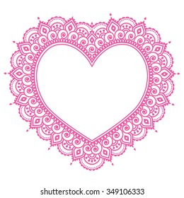 Heart Mehndi pink design, Indian Henna tattoo pattern - love concept