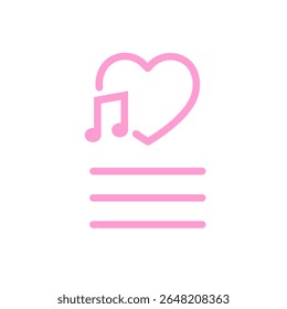 Heart Melody Icon, Pink Note Design, Isolado sobre fundo branco