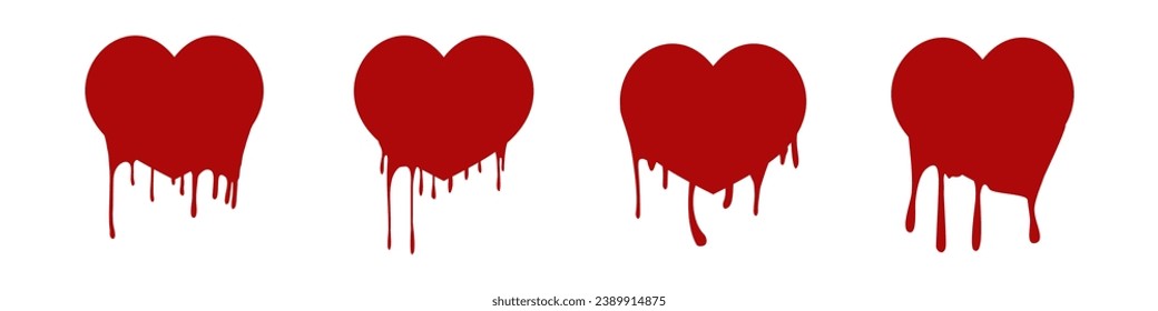 Heart melt red paint drip vector shape.