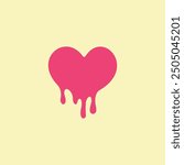 Heart melting vector illustration. Bleeding heart on yellow background. Love symbol