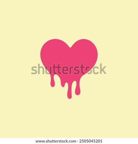 Heart melting vector illustration. Bleeding heart on yellow background. Love symbol