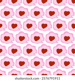 Heart message cloud. Valentine's day, feb 14, festive seamless pattern. Vector background