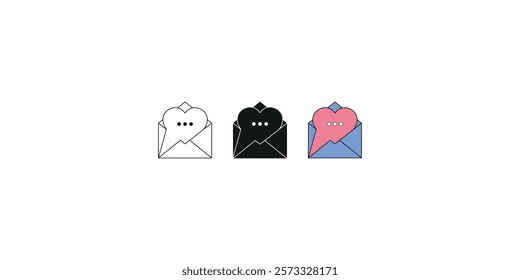 Heart Message Icon Outline Black and Colorful 