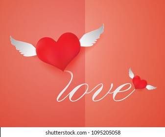 Heart with the message that love tied on red background, Valentine's Day concept, paper craft.style