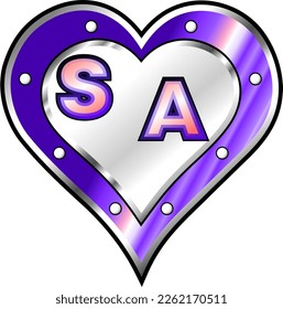 Heart of metallic purple color, with the initial letters S and A, beautiful vector illustration, great bright and modern illustration, love, happiness and passion vector, illustrative. God is good!