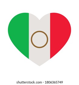 heart with mexican flag design over white background, flat style, vector illustration