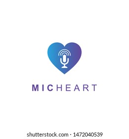 Heart Mic Flat Logo. Modern tehcnology logo isolated on white background. Simple vector illustration for graphic or web design.