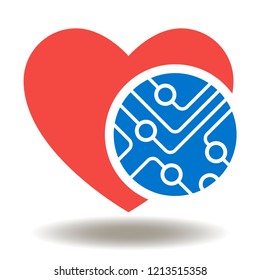 Heart Microchip Bionic Icon Vector. Cardiology Circuit Implant Logo. Modern Healthcare Robotic Surgery Symbol.