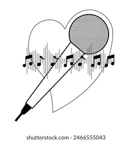 Heart and microphone, music, sheet music, illustration