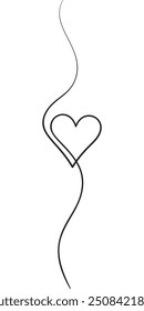 Heart in the middle of a vertical wavy line, Drawing with one black line on a white background