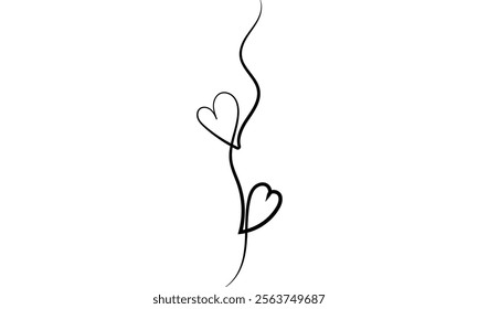 Heart in the middle of a vertical wavy line, Drawing with one black line on a white background .