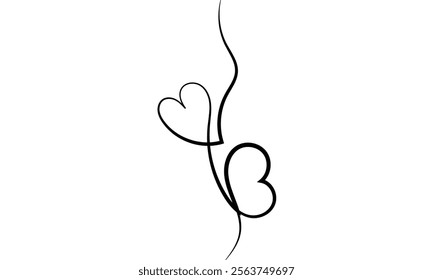 Heart in the middle of a vertical wavy line, Drawing with one black line on a white background .