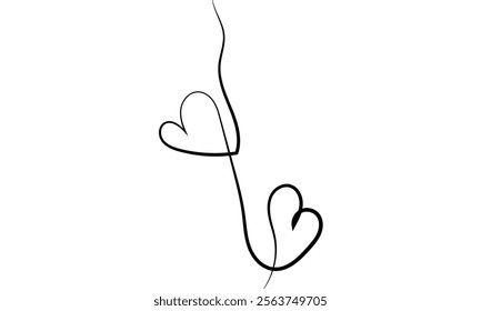 Heart in the middle of a vertical wavy line, Drawing with one black line on a white background .