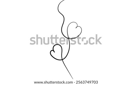 Heart in the middle of a vertical wavy line, Drawing with one black line on a white background .