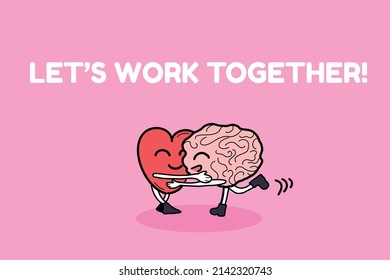 Heart and Mind working together vector illustration with flat style and pink background