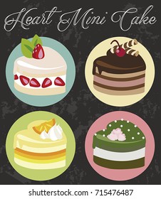 Heart Mini Cakes Set: Collection of strawberry, chocolate, orange and matcha flavor. Valentine's Day present.