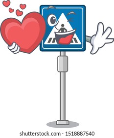 With heart miniature crosswalk sign in form mascot