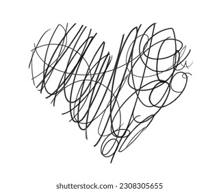 Heart in minimalist style concept. Feelings and romantic relationships. Hand drawn curl sketch. Poster or banner for website. Linear flat vector illustration isolated on white background