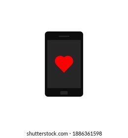 Heart in the mobile phone. Vector illustration isolated on white