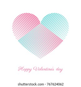 Heart with modern striped texture, valentine greeting card