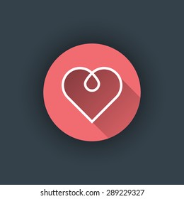 Heart, modern symbol with long shadow, vector