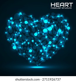 Corazón de la estructura molecular, idea para su diseño, Ilustración vectorial