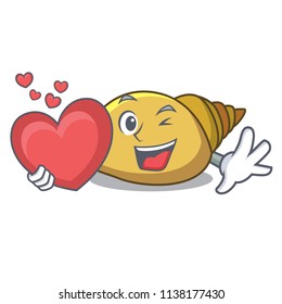 With heart mollusk shell mascot cartoon