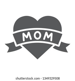 Heart With Mom Inscription Glyph Icon, Love And Mother, Love Mom Tatoo Sign, Vector Graphics, A Solid Pattern On A White Background, Eps 10.