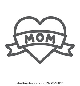 Heart With Mom Inscription Line Icon, Love And Mother, Love Mom Tatoo Sign, Vector Graphics, A Linear Pattern On A White Background, Eps 10.